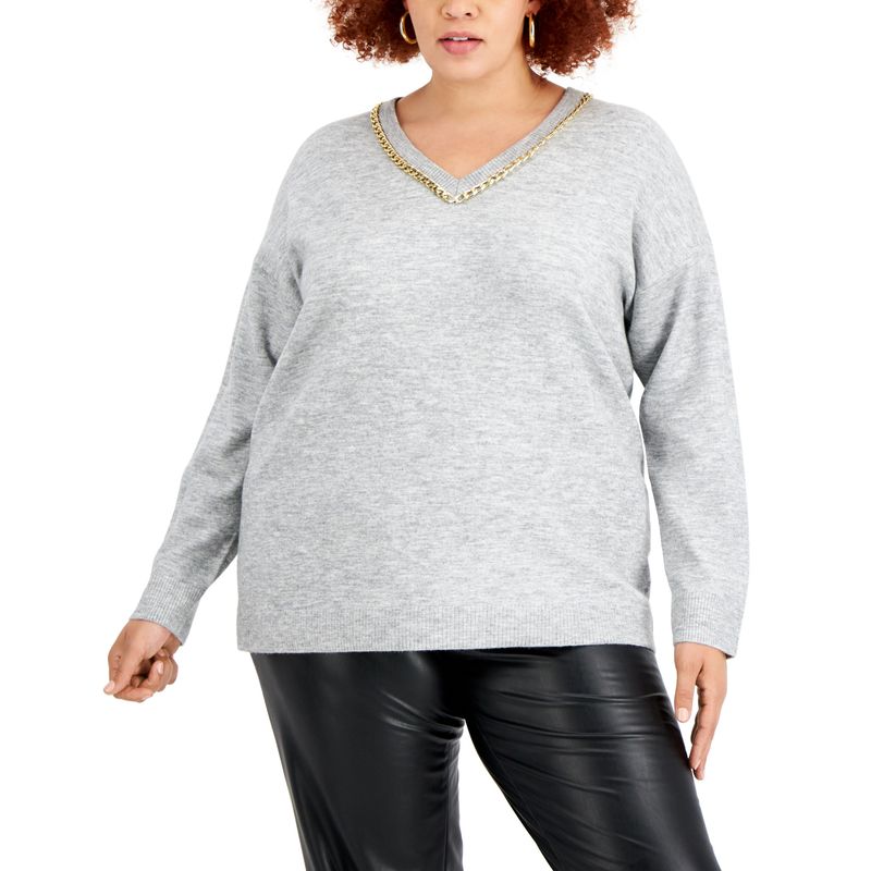 Inc International Concepts Plus Size Chain Trim Sweater
